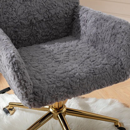 Artificial Rabbit Hair Office Chair with Metal Base - Swivel, Adjustable Height