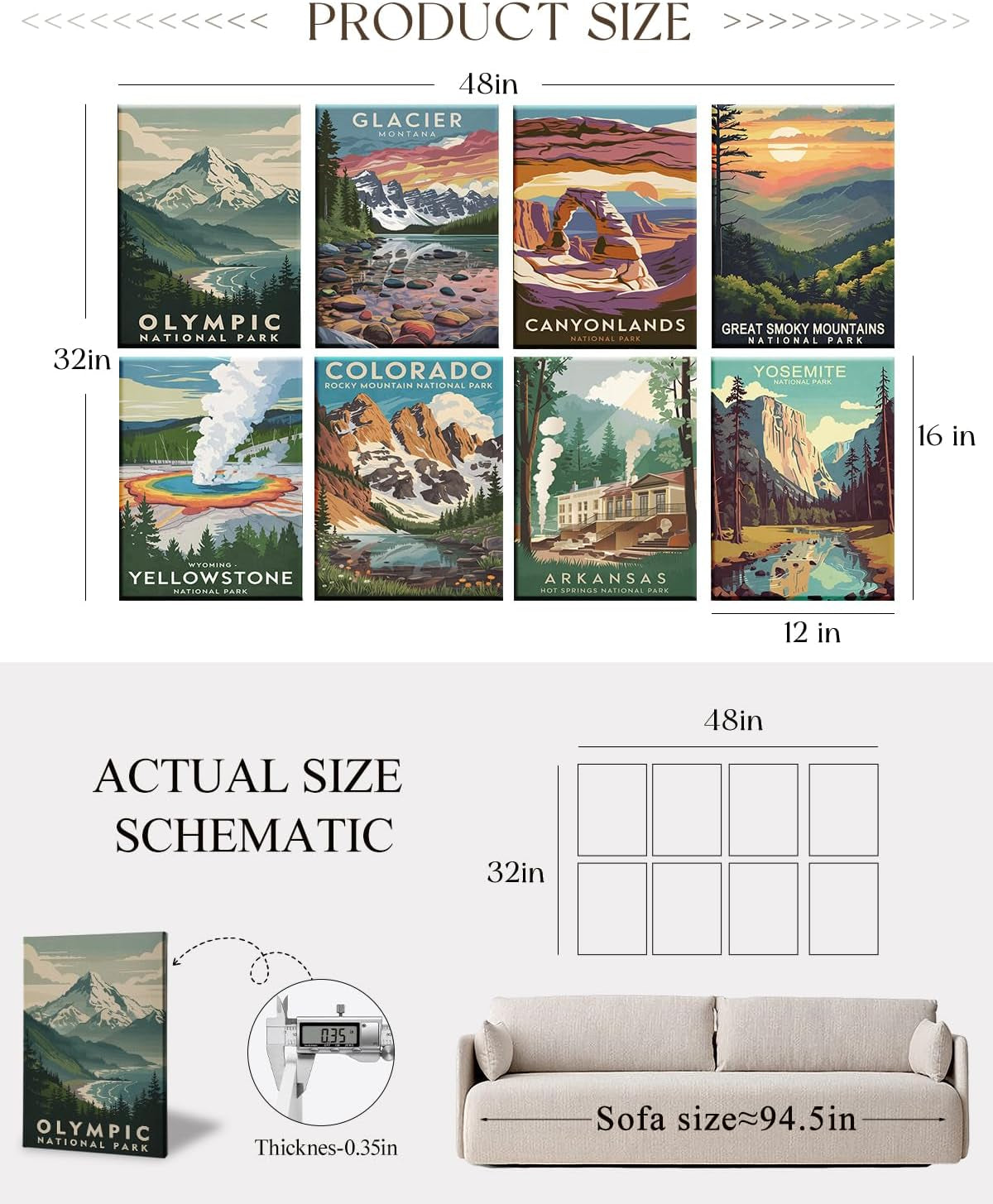 Acoustic Art Wall Panels,Vintage National Park, 48X32In