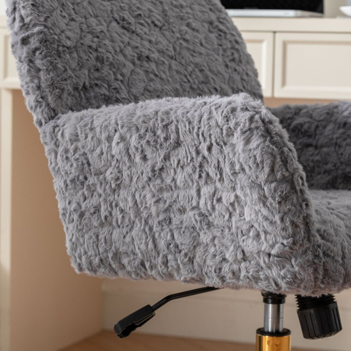 Artificial Rabbit Hair Office Chair with Metal Base - Swivel, Adjustable Height