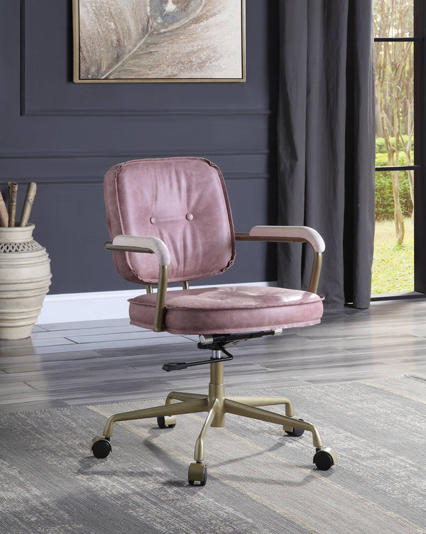 Siecross Top-Grain Leather Swivel Office Chair – Gray or Pink