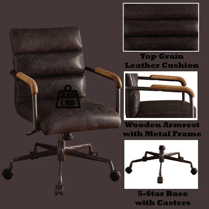 Retro Top-Grain Leather Swivel Office Chair