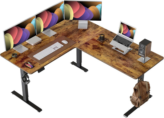 L Shaped Standing Desk - 63 X 55 Inch Electric Adjustable Height Corner Standing Desk, Ergonomic Sit Stand up Table, Splice Board for Home Office, Rustic Brown