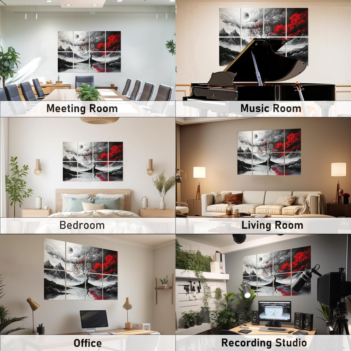 art Acoustic Panels Tiles Decorative Room Sound Proof Foam Absorbing Panels Noise Dampening Canceling Reducing Blocker for Walls (Scarlet Tree, 48 * 32 In)