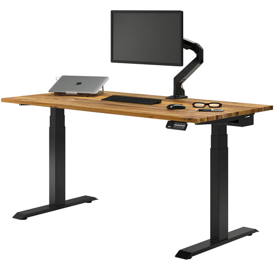 Dual Hardwood Sit Stand Desk - Teak / 72 X 30 Inches / Matte Black