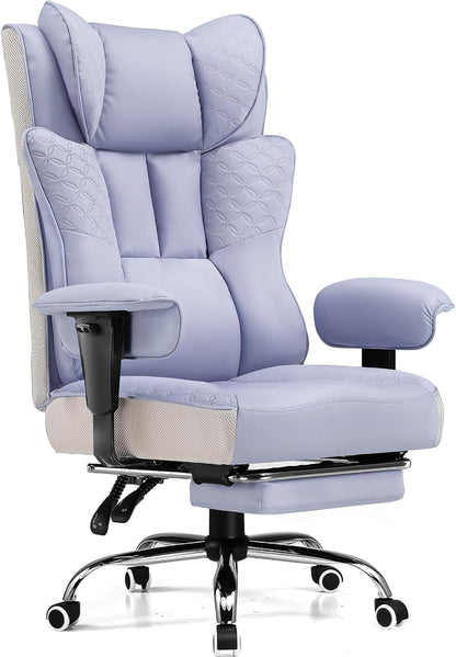 Big and Tall Office Chair Wide Ergonomic Gaming Chair with Deluxe Embossing Designed Leather with Foot Rest,150°Reclining Adjustable Soft Armrests Pocket Spring Back Support and Pillow