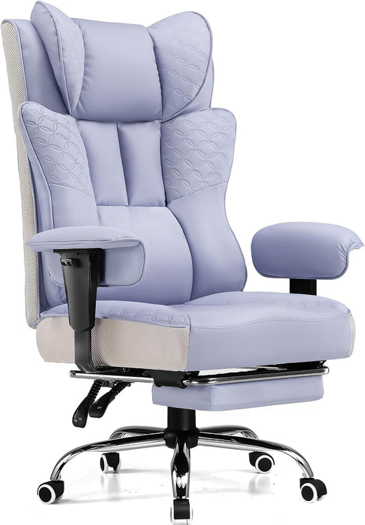 Big and Tall Office Chair Wide Ergonomic Gaming Chair with Deluxe Embossing Designed Leather with Foot Rest,150°Reclining Adjustable Soft Armrests Pocket Spring Back Support and Pillow