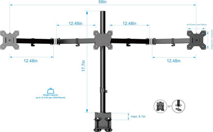 Premium Triple Monitor Desk Mount - Standard Pattern Fits 13" - 27" LED LCD Flat Computer Screen - Three Articulated Full Motion Adjustable Arms - Grommet and C Clamp - Black (R DM3)