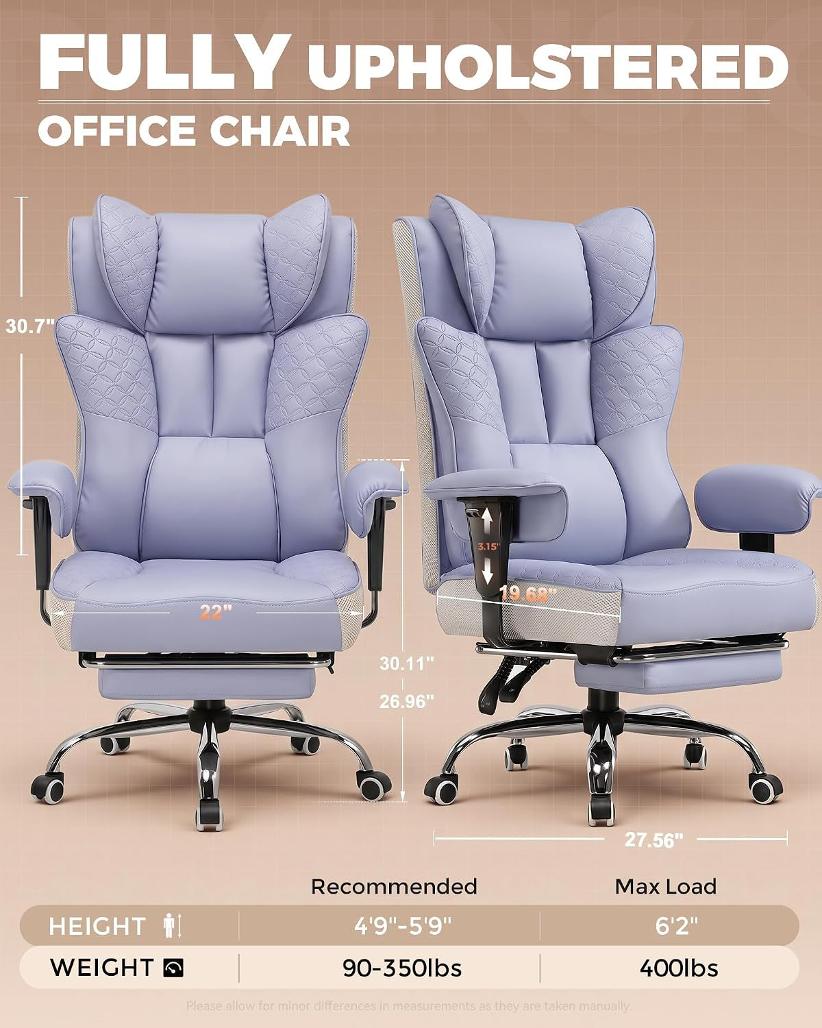 Big and Tall Office Chair Wide Ergonomic Gaming Chair with Deluxe Embossing Designed Leather with Foot Rest,150°Reclining Adjustable Soft Armrests Pocket Spring Back Support and Pillow