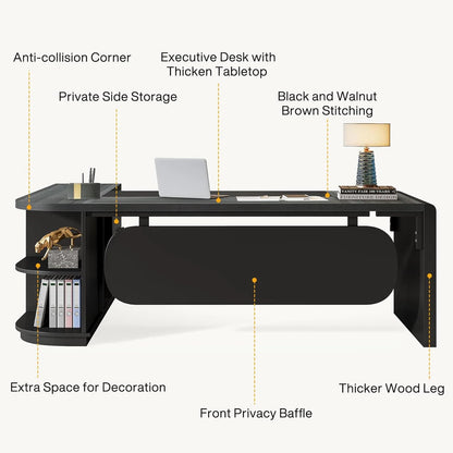 80 Inches Executive Desk, L-Shaped Office Desk with 55 Inches Cabine
