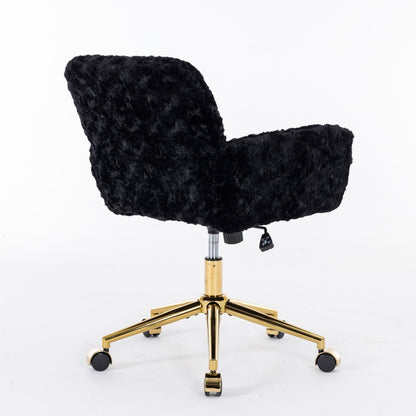 Artificial Rabbit Hair Office Chair with Metal Base - Swivel, Adjustable Height