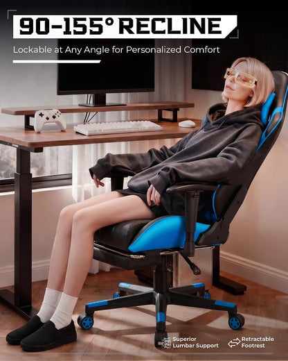Gaming Chair, Big and Tall Video Game Chair with High Back PU Leather, Home Office Ergonomic Computer Chair with Footrest, Adjustable Height, 360° Swivel Wheels for Adults and Teens