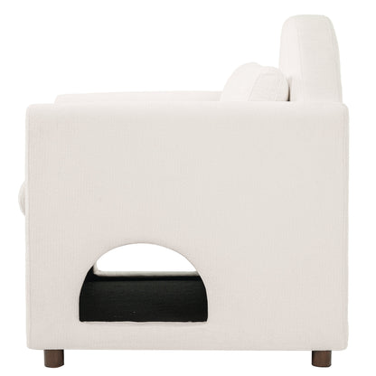 Beige Pet Friendly Accent Chair with Hidden Pet Nook - Acacia Wood