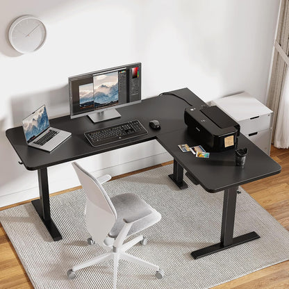 L Shaped Standing Desk - 63 X 55 Inch Electric Adjustable Height Corner Standing Desk, Ergonomic Sit Stand up Table with 3 Memory Buttons, Splice Board for Home Office, Black
