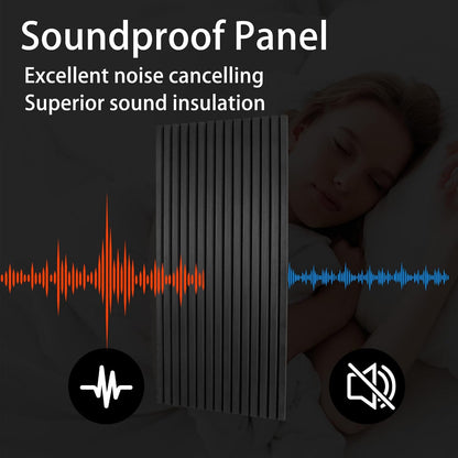Home Acoustic Panels for Wall & Ceiling - 3D Fluted Soundproof Studio Panels for Home Theater, Bedroom, Office Noise Reduction - Set of 2 Wood Slat Panels 47.2"X23.6", Matte Black Wall Decor
