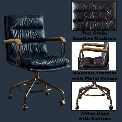 Retro Top-Grain Leather Swivel Office Chair