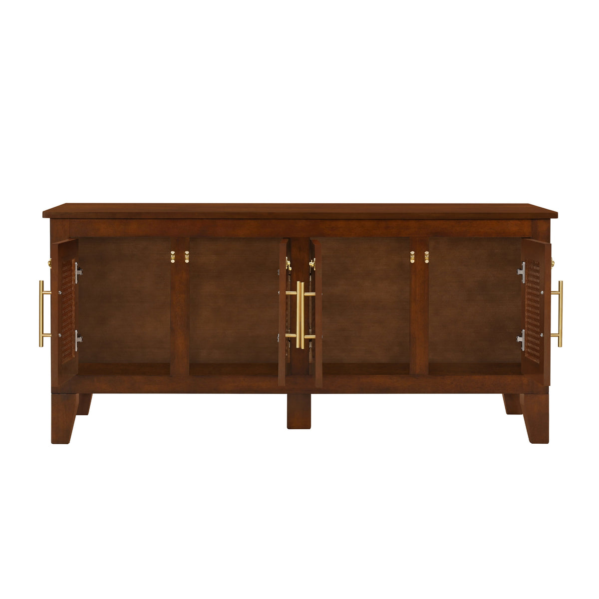 Rattan Dog Crate Cabinet with Rubber Wood Frame - Natural Finish