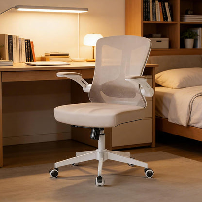 Ergonomic Office Chair, Home Office Desk Chair with Wheels, Mesh Office Chair with Lumbar Support, Comfortable Office Chair, Study and Dorm, Khaki