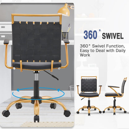 Black and Gold Office Chair, Mid-Back PU Leather Seat