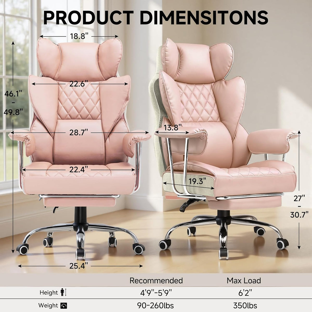 Big and Tall Office Chair, High Back Leather Gaming Chair with Footrest, Executive Ergonomic Office Chairs with Pocket Spring Lumbar Support and with Outward Fixed Soft Armrests