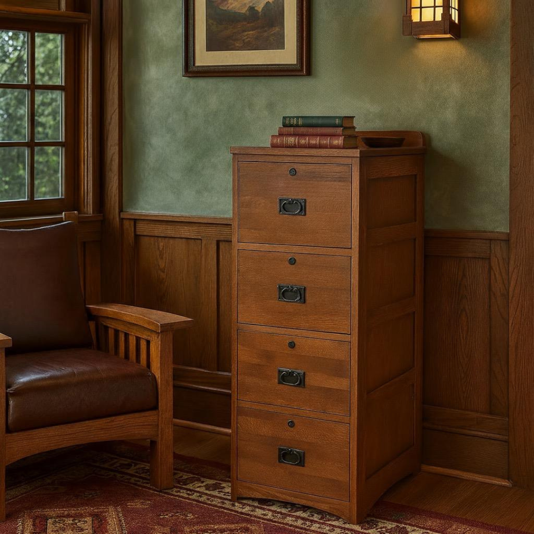 Mission Solid Oak 4 Drawer File Cabinet