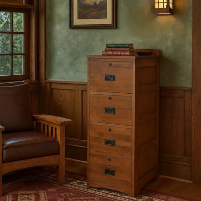 Mission Solid Oak 4 Drawer File Cabinet