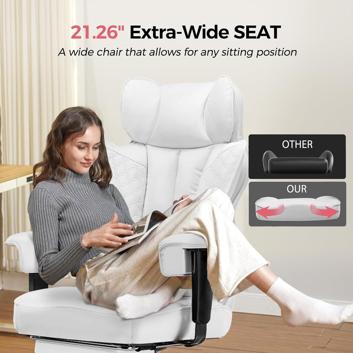 Big and Tall Office Chair Heavy Duty Wide Ergonomic Gaming Chair with Deluxe Embossing Designed Leather with Foot Rest,145°Reclining Adjustable Armrests Pocket Spring Back Support and Pillow