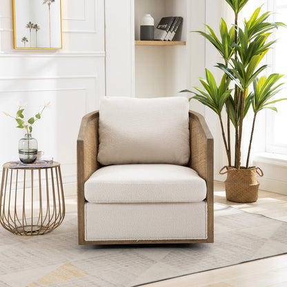 360° Swivel Barrel Accent Chair – Beige Bouclé