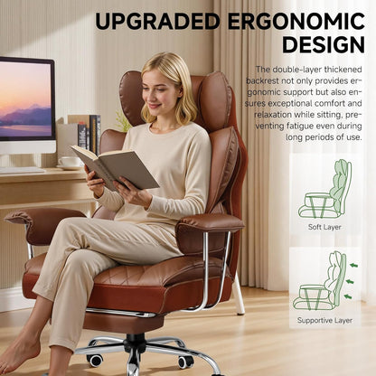Big and Tall Office Chair, High Back Leather Gaming Chair with Footrest, Executive Ergonomic Office Chairs with Pocket Spring Lumbar Support and with Outward Fixed Soft Armrests