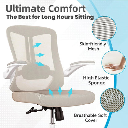 Ergonomic Office Chair, Home Office Desk Chair with Wheels, Mesh Office Chair with Lumbar Support, Comfortable Office Chair, Study and Dorm, Khaki