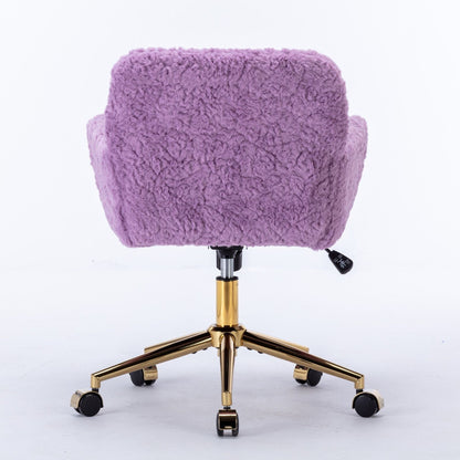 Artificial Rabbit Hair Office Chair with Metal Base - Swivel, Adjustable Height