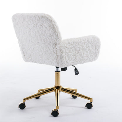 Artificial Rabbit Hair Office Chair with Metal Base - Swivel, Adjustable Height