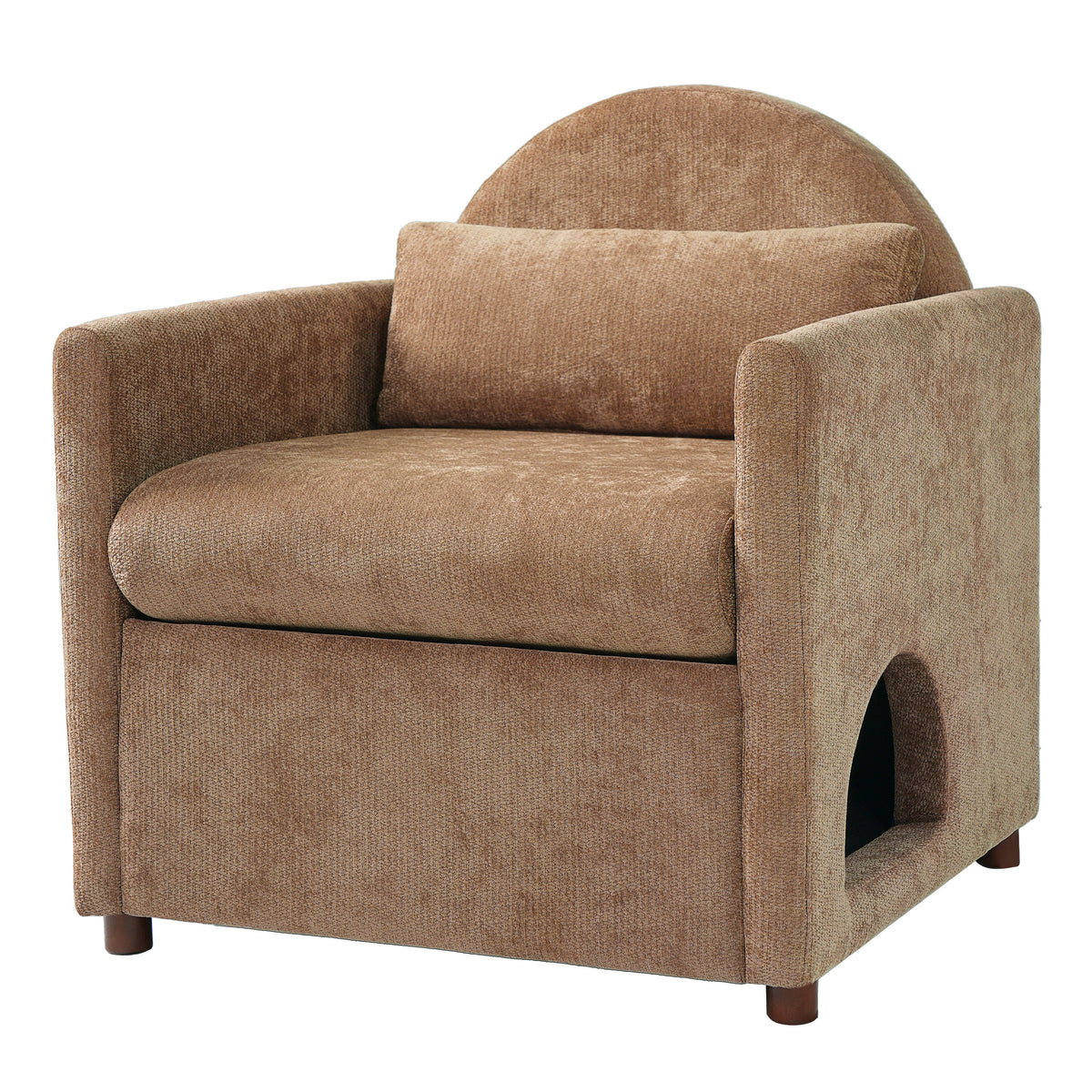 Coffee Pet Friendly Accent Chair with Hidden Pet Nook - Acacia Wood