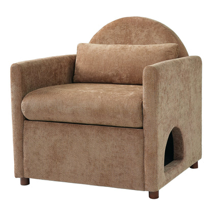 Coffee Pet Friendly Accent Chair with Hidden Pet Nook - Acacia Wood
