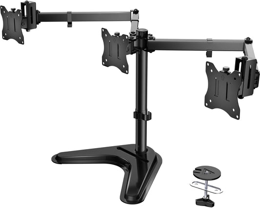 Freestanding Triple Monitor Stand for 13-27 Inch Screens，22Lbs per Arm