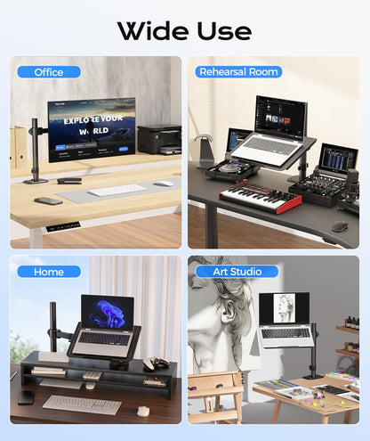 Single Laptop Notebook Desk Mount with Tray for 13-27 Inch Computer Screen, Fully Adjustable Laptop Desk Arm for Notebook up to 17’’, Weight up to 15.6 Lbs