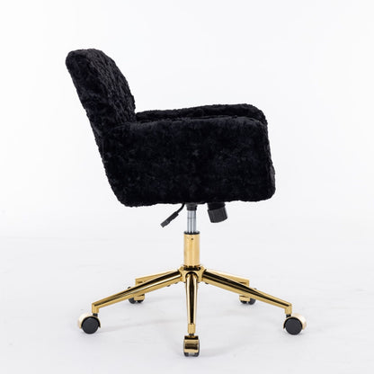 Artificial Rabbit Hair Office Chair with Metal Base - Swivel, Adjustable Height