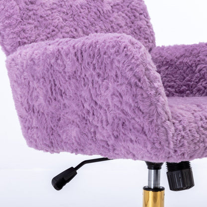 Artificial Rabbit Hair Office Chair with Metal Base - Swivel, Adjustable Height