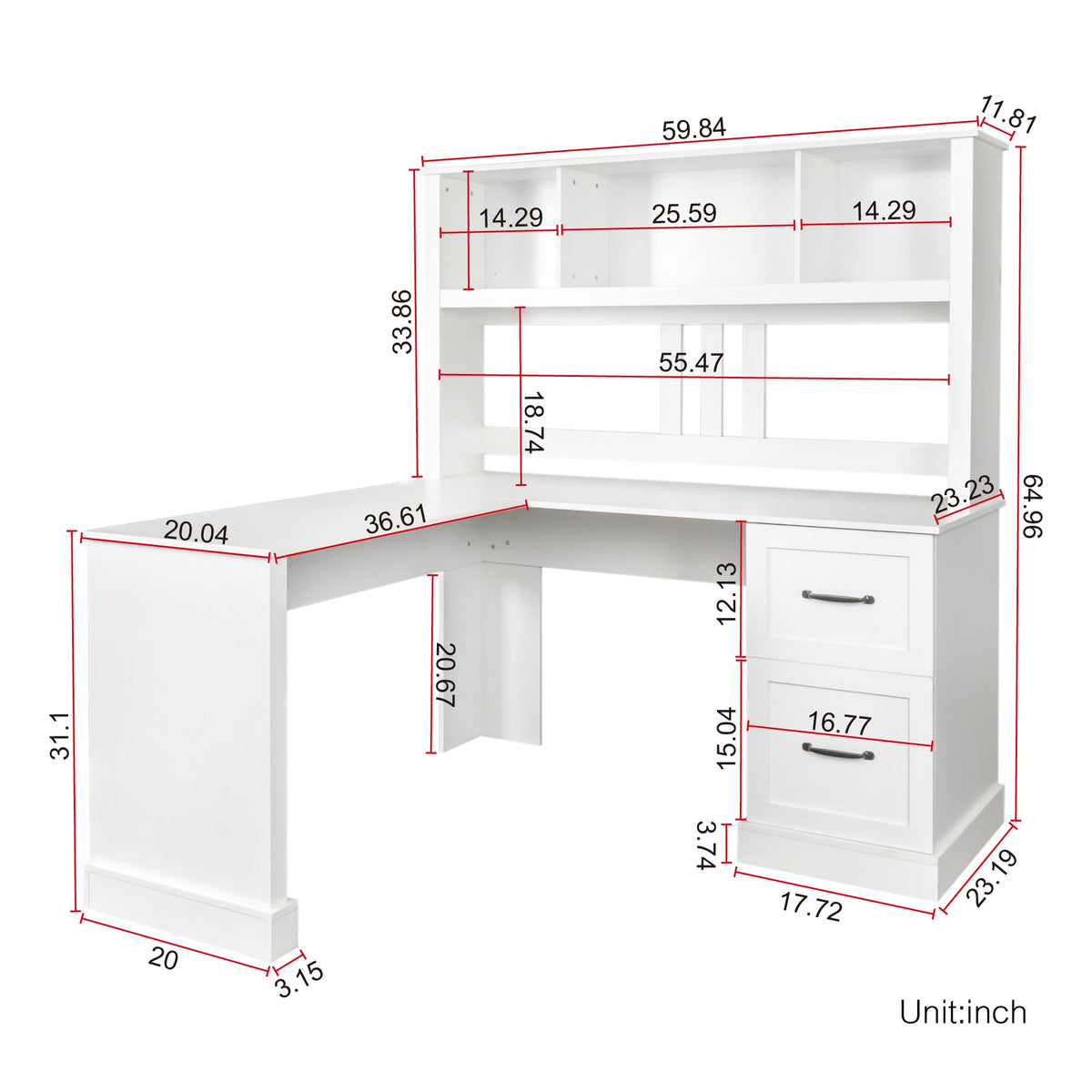 Home Office Computer Desk with Hutch, Antiqued