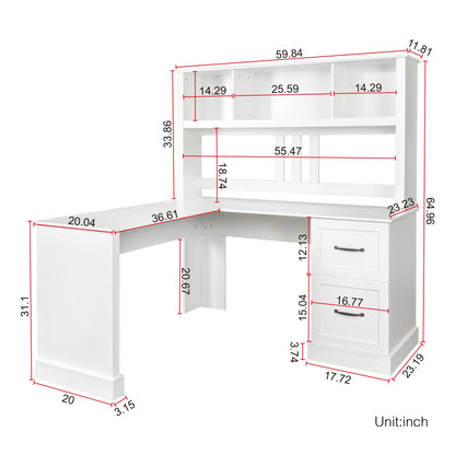 Home Office Computer Desk with Hutch, Antiqued