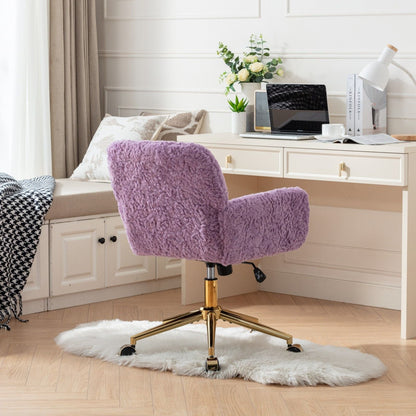 Artificial Rabbit Hair Office Chair with Metal Base - Swivel, Adjustable Height