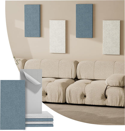 4PCS Acoustic Panels, 24"X12" Fabric Acoustic Panels for Walls, Self-Adhesive Sound Absorbing Panels for Home, Office, Studios (Slate Navy & Chalk White)