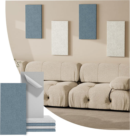 4PCS Acoustic Panels, 24"X12" Fabric Acoustic Panels for Walls, Self-Adhesive Sound Absorbing Panels for Home, Office, Studios (Slate Navy & Chalk White)