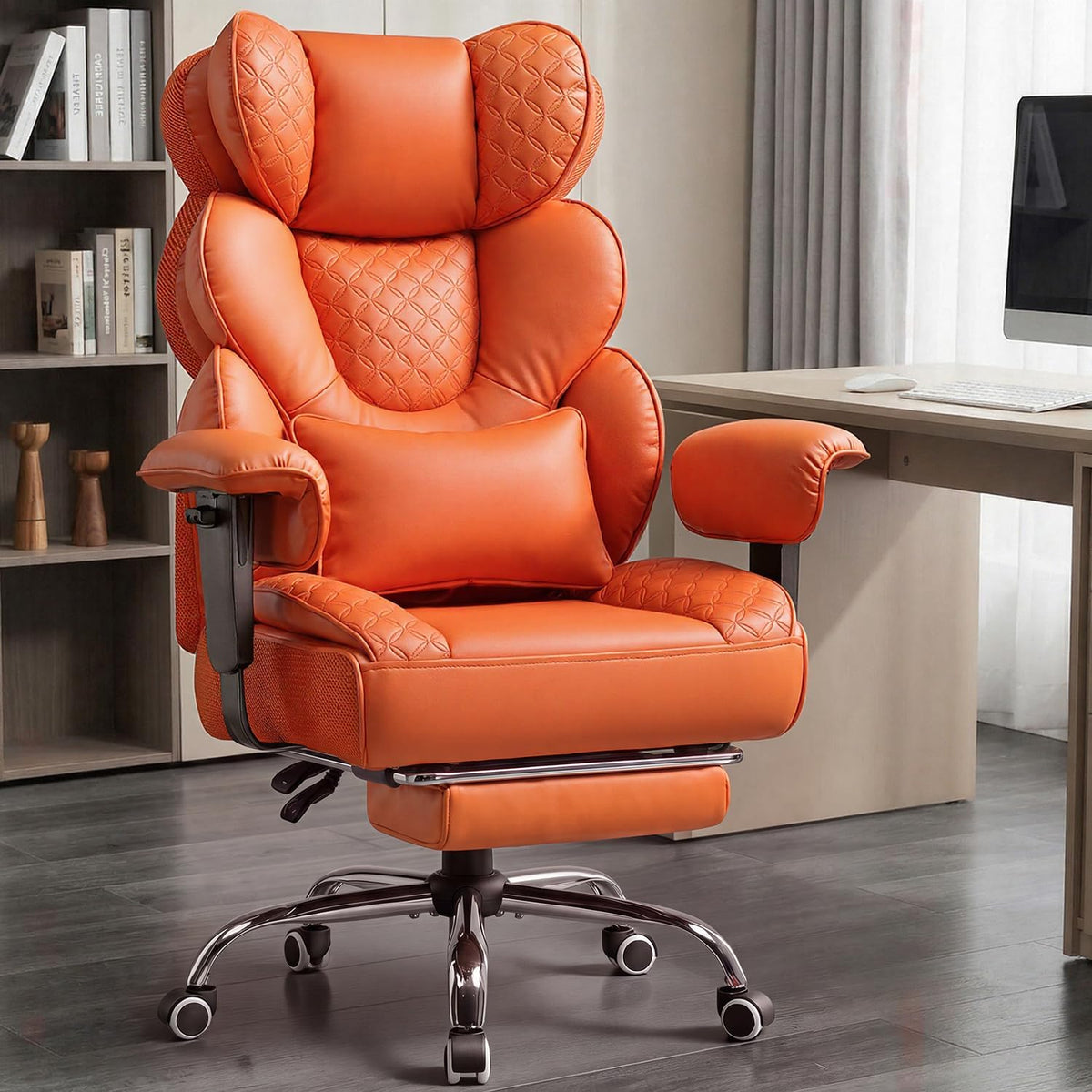 Big and Tall Office Chair with Upgrade Footrest, Heavy Duty Gaming Chair High Back Executive Chair with Spring Lumbar Support for Lower Back Pain Relief, 150°Reclining Adjustable Armrests