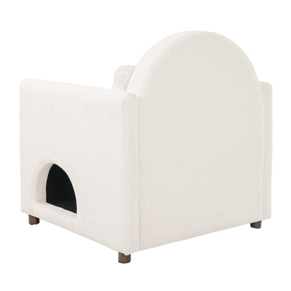 Beige Pet Friendly Accent Chair with Hidden Pet Nook - Acacia Wood