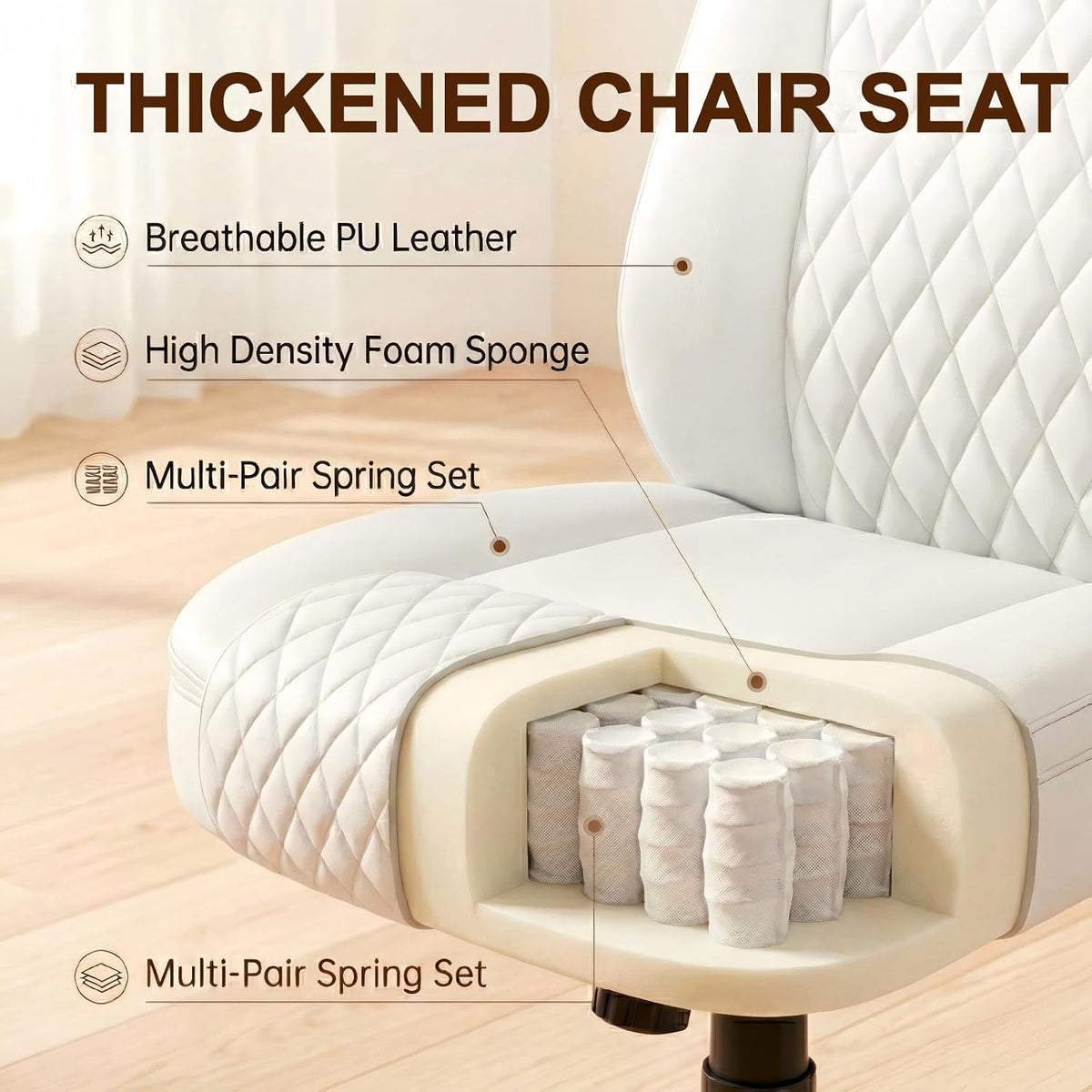 Comfy Office Chair, Home Desk Chair with Flip-Up Armrests and Ergonomic Back - Heavy Duty PU Leather Executive Chair for Office Gaming, White