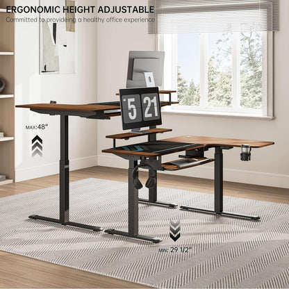 Standing Desk Electric Adjustable Height (61"X43") Computer Desk with Keyboard Tray Sit Stand Desk L Shaped Desk for Work/Home Office,Dual Motor,Memory Presets,2 Usb/Rgb,Walnut/Right