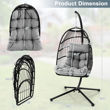 Hanging Egg Chair with Stand, Folding Basket & Waterproof Cover – Gray