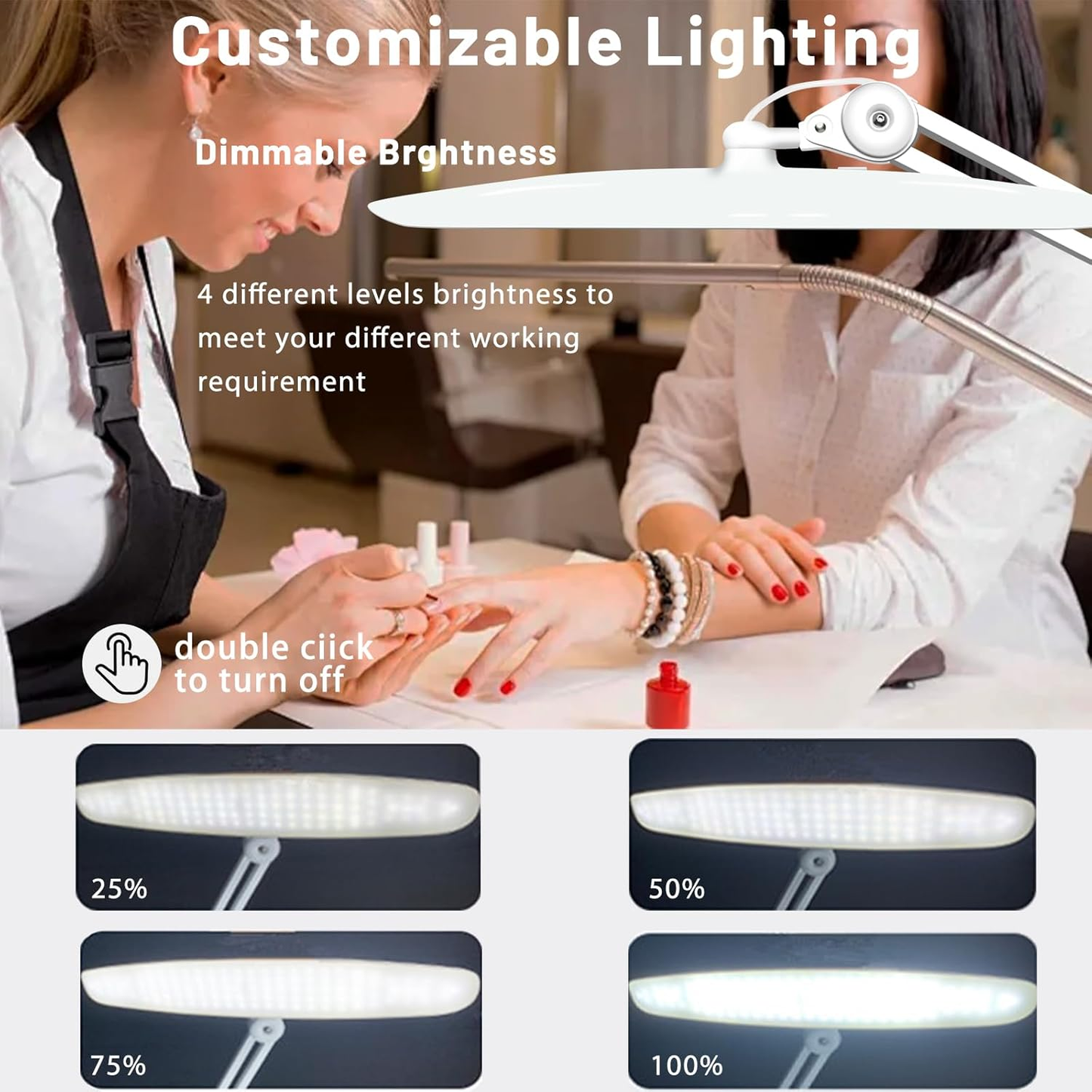 3500 Lumen Led Nail Desk Lamp, 38W Nail Tech Light Dimmable Task Lamp for Home Office Beauty Salon Workbench, Shadowless Nail Desk Light - 20 Inches Luxury White (Universal Manicure Table Clamp)