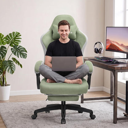 Gaming Chair, Computer Office Chair with Pocket Spring Cushion, Linkage Armrests and Footrest, High Back Ergonomic Computer Chair with Lumbar Support Task Chair with Footrest