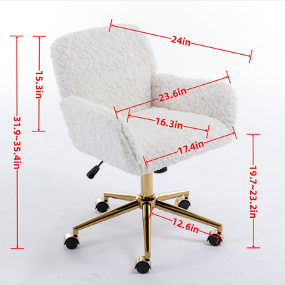 Artificial Rabbit Hair Office Chair with Metal Base - Swivel, Adjustable Height
